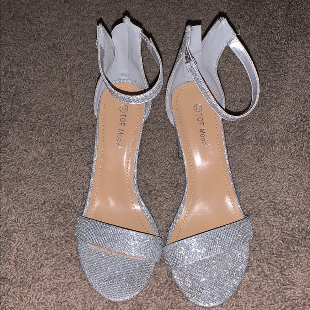 silver high heels